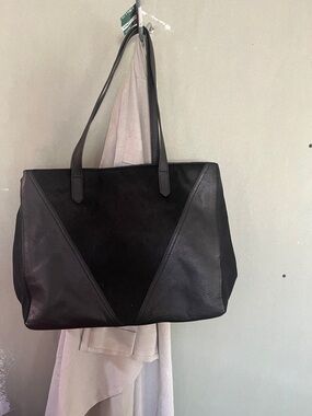 Black Women's Tote Bag - Leather & Suede